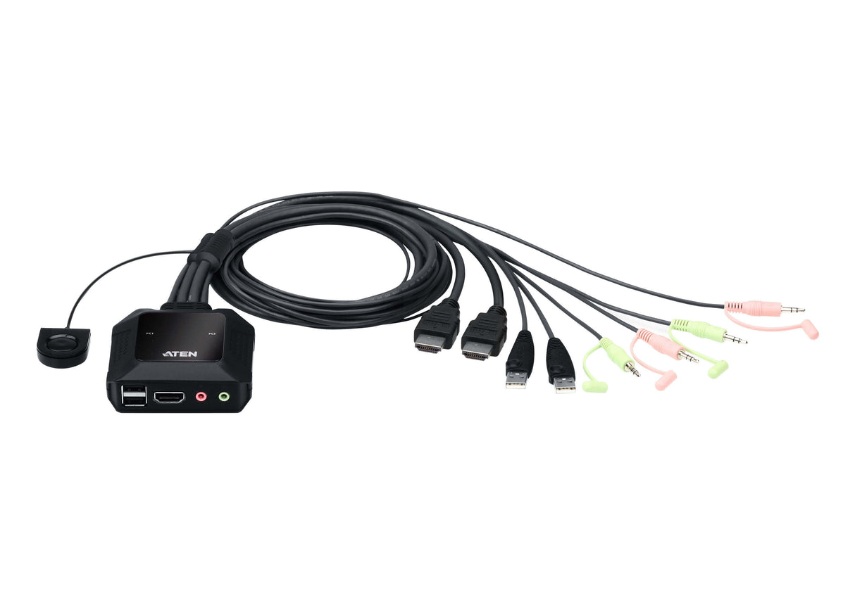 ATEN 2-Port USB 4K HDMI Cable KVM Switch with Remote Port Selector - CS22H