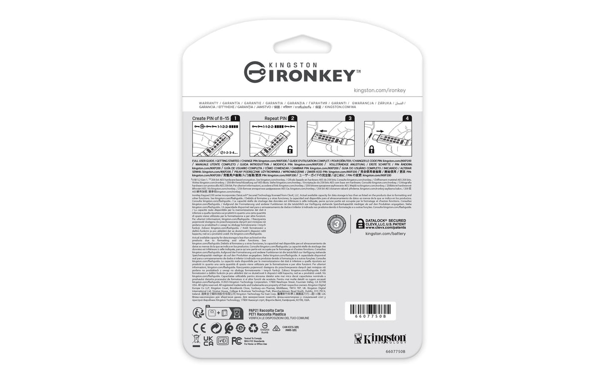 Kingston Technology IronKey 512GB USB-C Keypad 200C, FIPS 140-3 Lvl 3 AES-256 - IKKP200C/512GB