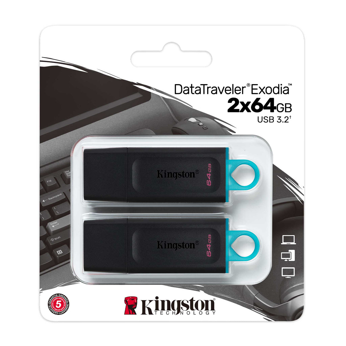 Kingston Technology DataTraveler ® Exodia (Black + Teal) 2 Pieces - USB 3.2 Flash Drive - DTX/64GB-2P
