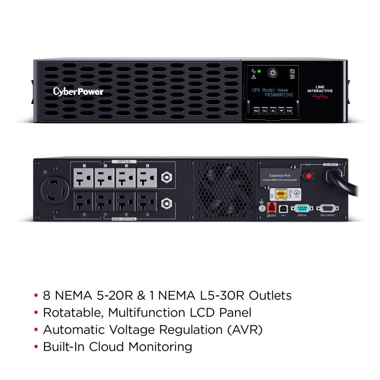 CyberPower PR3000RT2UC uninterruptible power supply (UPS) Line-Interactive 3 kVA 3000 W 9 AC outlet(s) - PR3000RT2UC