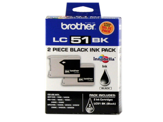 Brother Black Ink Cartridge Twin Pack (2 Pack of OEM# LC51BK) (2 x 500 Yield) - LC512PKS