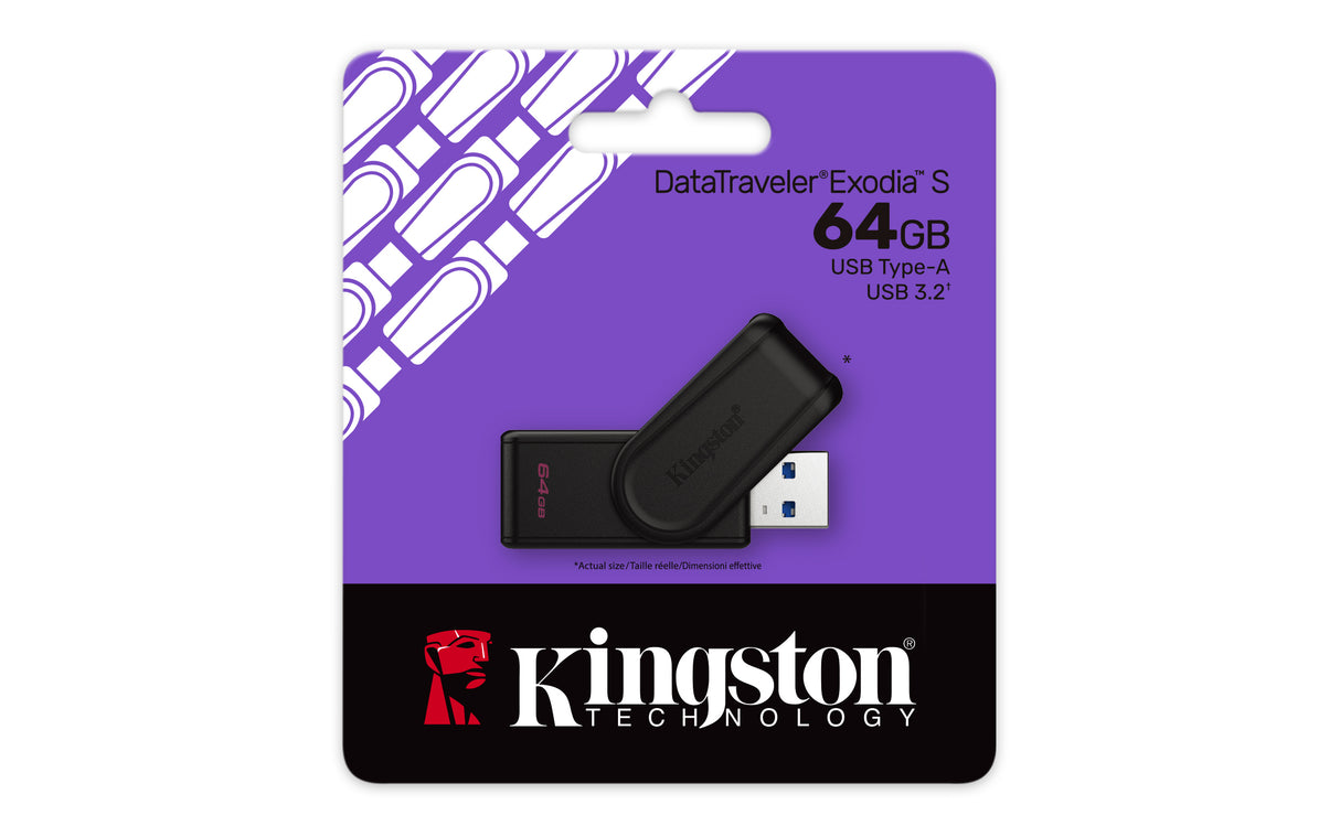 Kingston Technology DataTraveler 64GB Portable USB 3.2 Gen 1 Exodia S (Black/Black) - DTXS/64GB