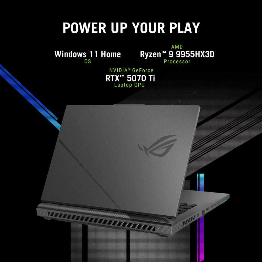 ASUS ROG Strix G16 Laptops AMD Ryzen™ 9 9955HX3D Laptop 40.6 cm (16") WQXGA 16 GB DDR5-SDRAM 1 TB SSD NVIDIA GeForce RTX 5070 Ti Wi-Fi 6E (802.11ax) Windows 11 Home Grey - G614FR-DS96 ASUS