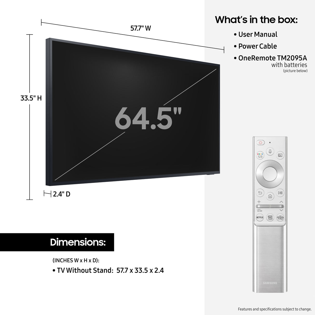 Samsung The Terrace QN65LST7DAFXZA TV 165.1 cm (65") 4K Ultra HD Smart TV Wi-Fi Black 2000 cd/m² - QN65LST7DAFXZA SAMSUNG
