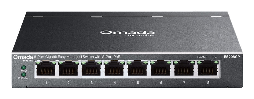 TP-Link Omada ES208GP network switch Managed L2 Gigabit Ethernet (10/100/1000) Power over Ethernet (PoE) DIN rail Black - ES208GP