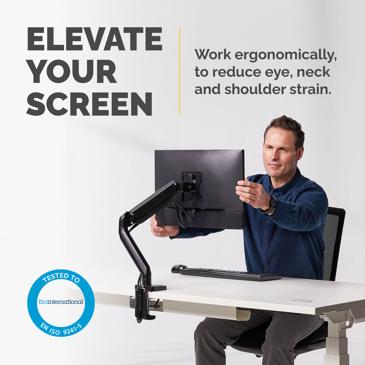 Fellowes Platinum Series Monitor Arm - Monitor Mount for 8KG 40 Inch Screens - Adjustable Monitor Desk Mount - Tilt 45° Pan 180° Swivel 360° Rotation 360°, VESA 75 x 75/100 x 100 - Black - 8043301