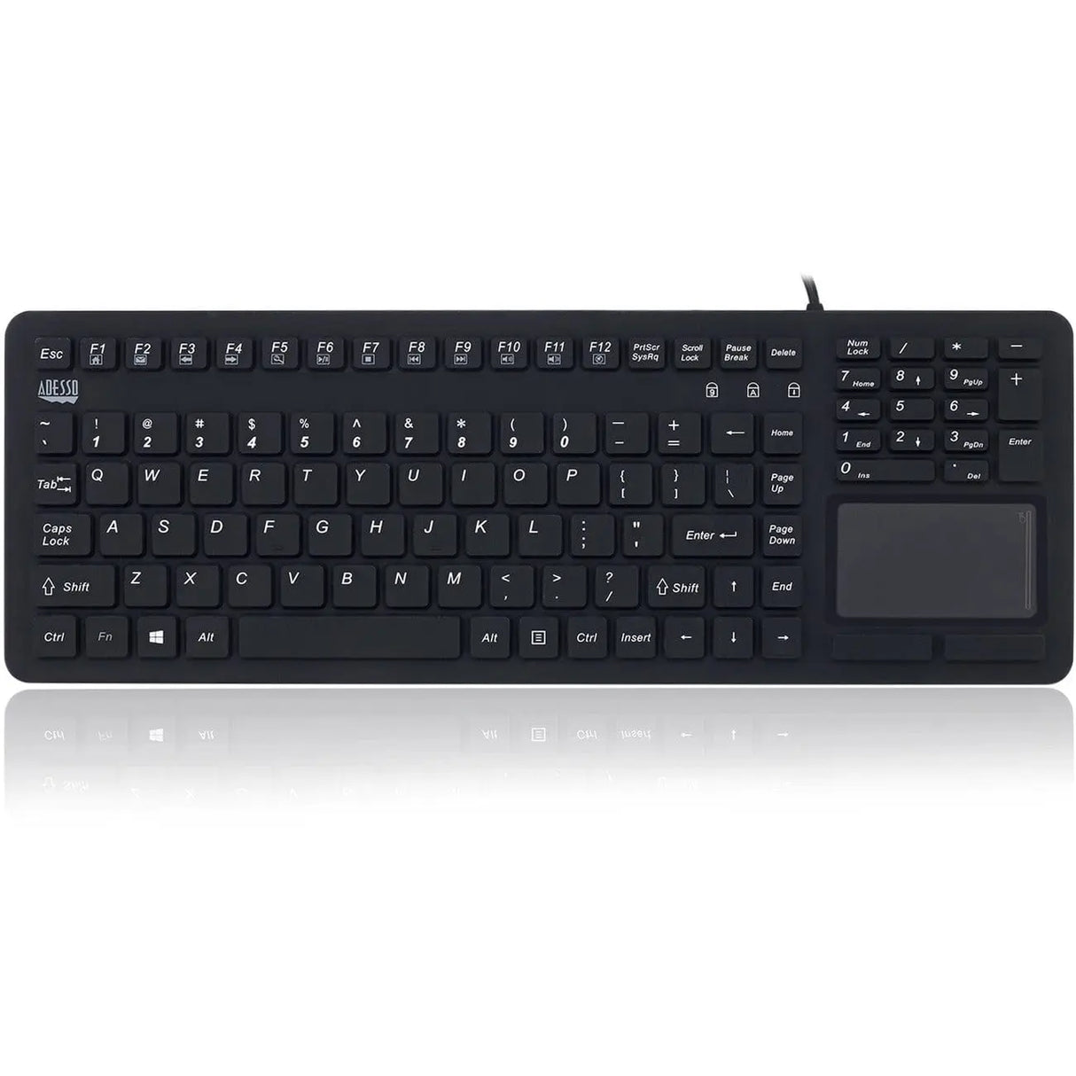 ADESSO Adesso Antimicrobial Waterproof Touchpad Keyboard - Cable Connectivity - USB Interface - 108 Key Windows Key Hot Key(s) - English (US) - MAC - TouchPad - PC, Mac OS, iOS, Windows - Membrane Keyswitch ... - AKB-270UB