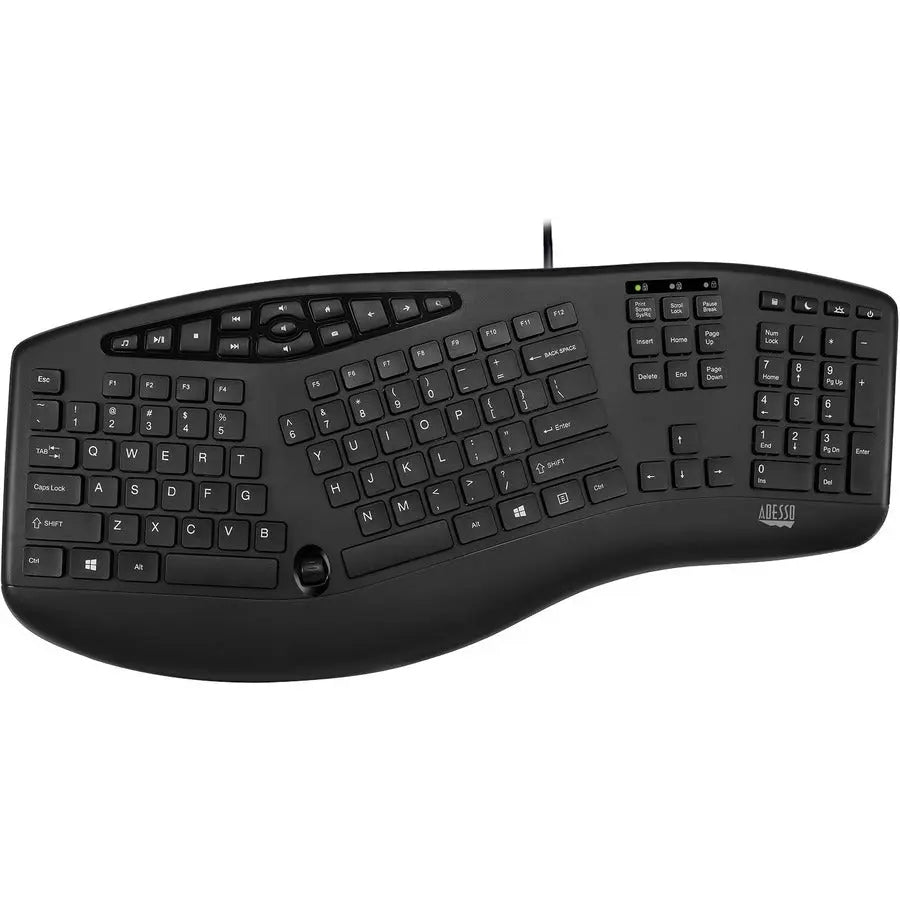 ADESSO Adesso TruForm Ergonomic Desktop Keyboard - Cable Connectivity - USB Interface - 104 Key Home, Back, Forward, Search, Email, Sleep, Wake-up, Power, Media Player, Calculator, Play/Pause, ... Hot Key(s)... - AKB-160UB