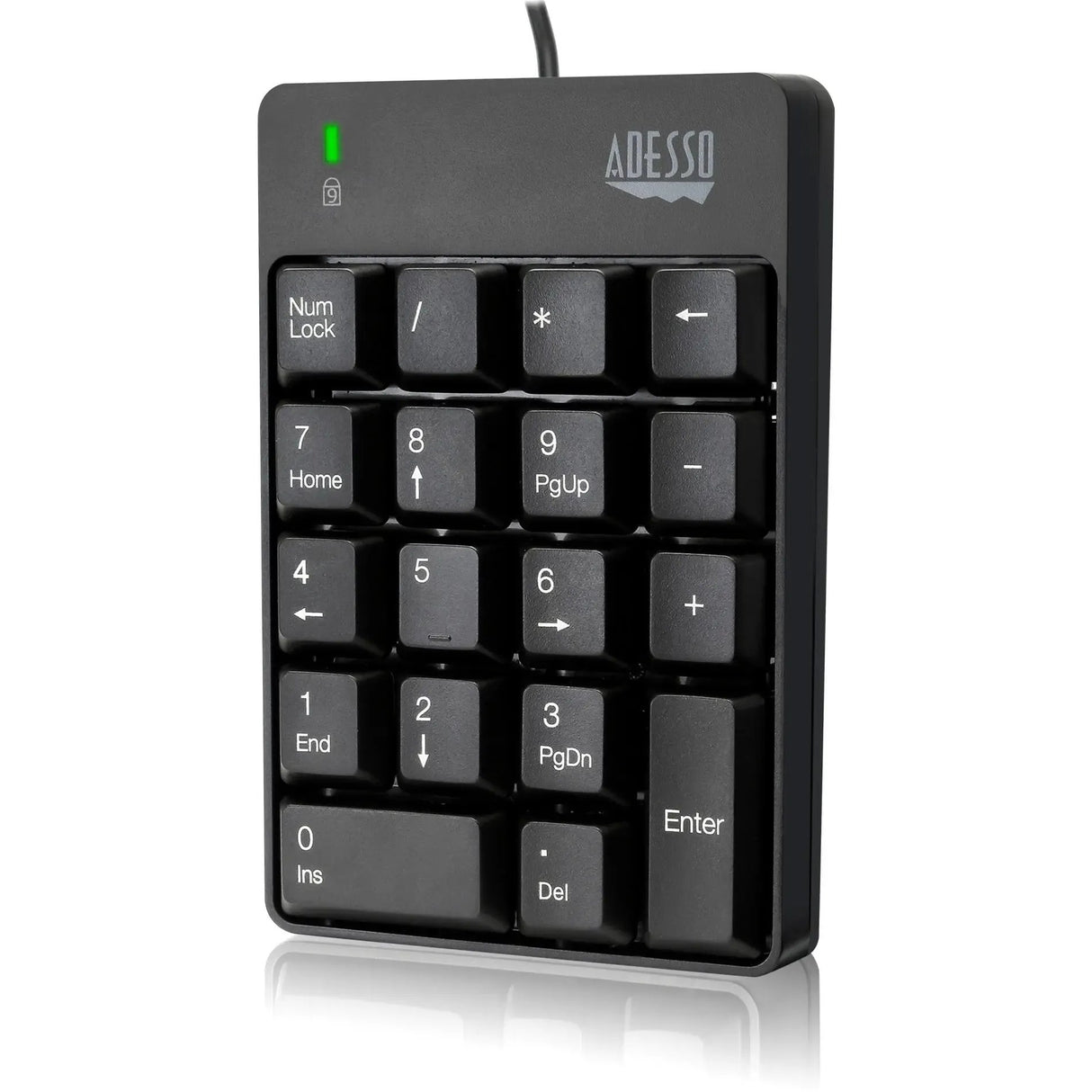 ADESSO Adesso USB Spill Resistant 18-Key Numeric Keypad - Cable Connectivity - USB Interface - 18 Key - English (US) - Windows - Membrane Keyswitch - Black - AKB-601UB