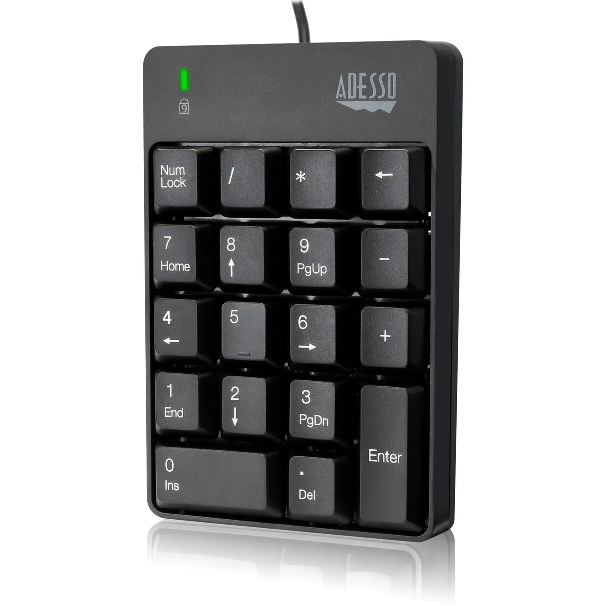 ADESSO Adesso USB Spill Resistant 18-Key Numeric Keypad - Cable Connectivity - USB Interface - 18 Key - English (US) - Windows - Membrane Keyswitch - Black - AKB-601UB