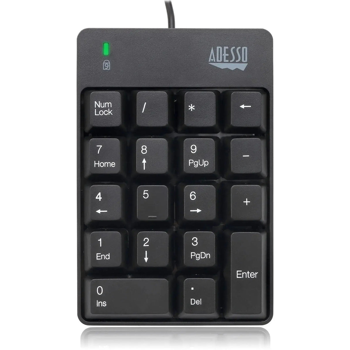ADESSO Adesso USB Spill Resistant 18-Key Numeric Keypad - Cable Connectivity - USB Interface - 18 Key - English (US) - Windows - Membrane Keyswitch - Black - AKB-601UB