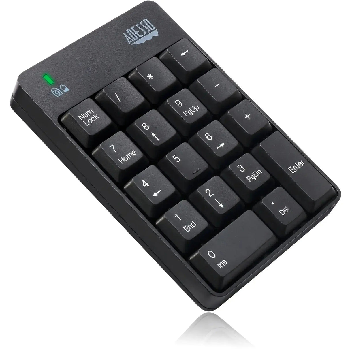 ADESSO Adesso Wireless Spill Resistant 18-Key Numeric Keypad - Wireless Connectivity - RF - 30 ft - 2.40 GHz - USB Interface - 18 Key - English (US) - Computer - Windows - Membrane Keyswitch - AAA Battery Si - WKB-6010UB