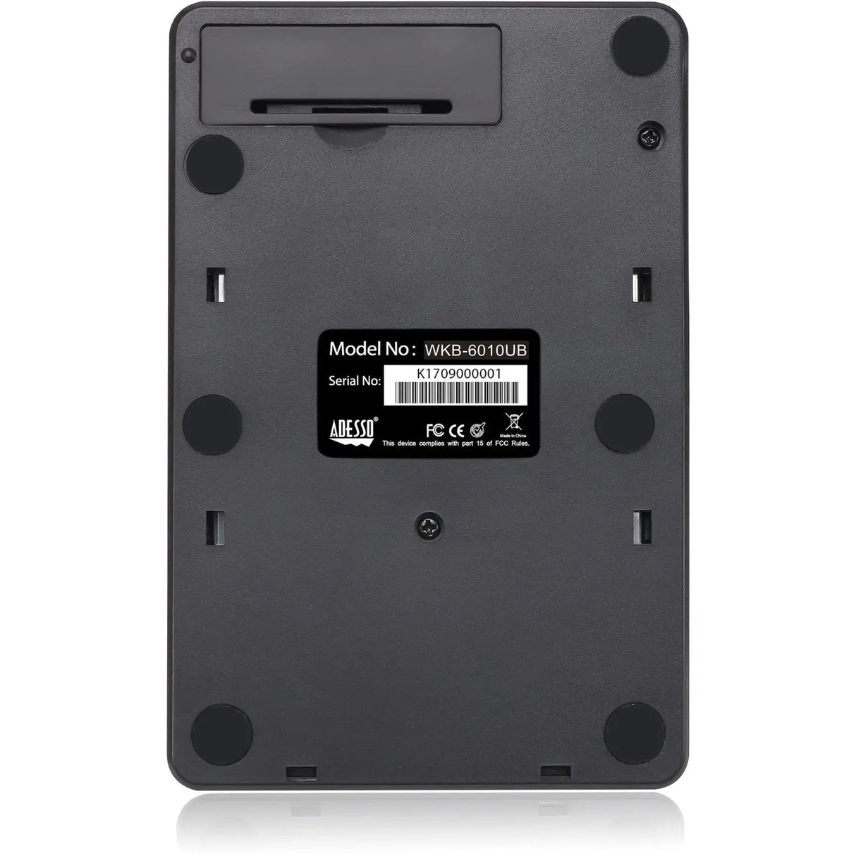 ADESSO Adesso Wireless Spill Resistant 18-Key Numeric Keypad - Wireless Connectivity - RF - 30 ft - 2.40 GHz - USB Interface - 18 Key - English (US) - Computer - Windows - Membrane Keyswitch - AAA Battery Si - WKB-6010UB