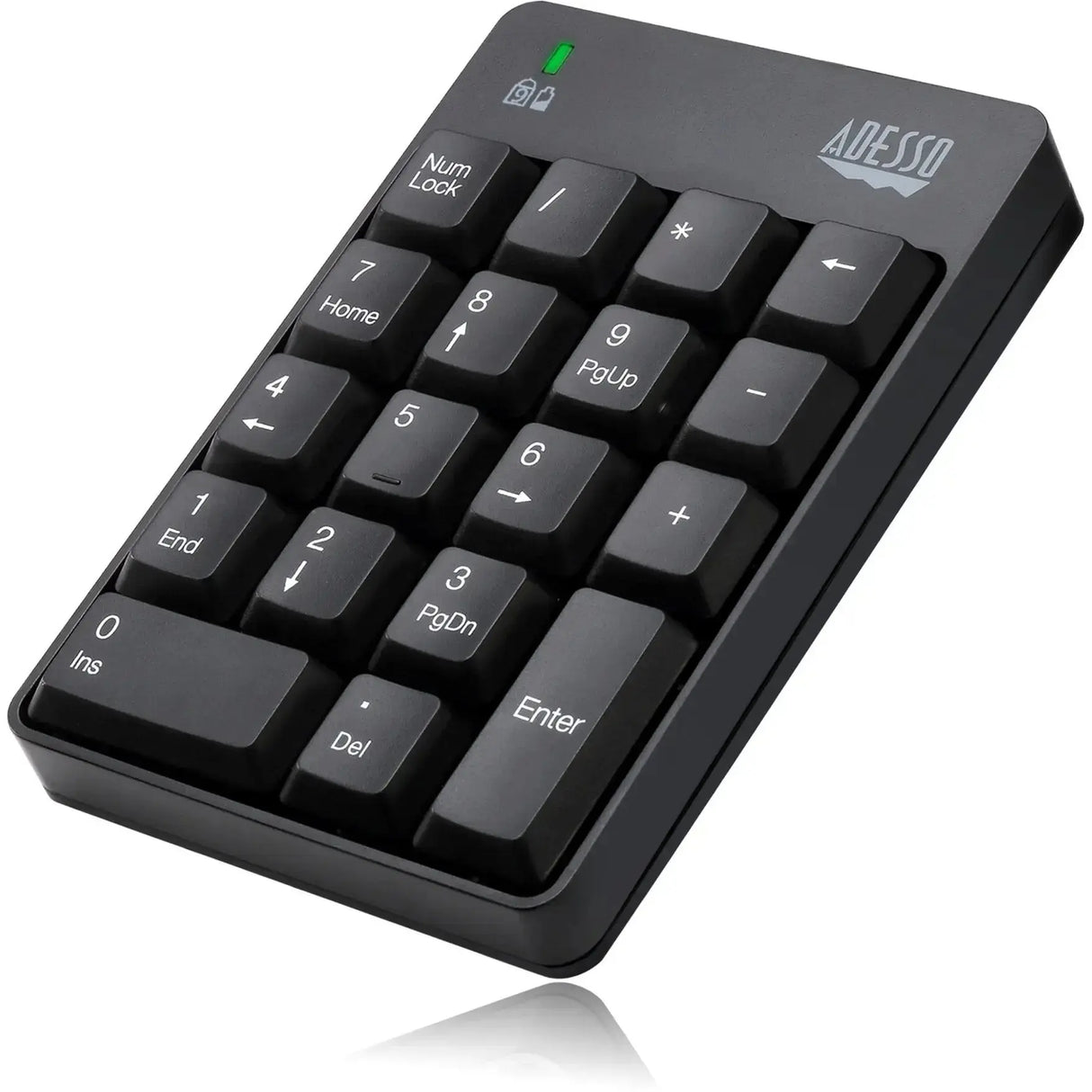 ADESSO Adesso Wireless Spill Resistant 18-Key Numeric Keypad - Wireless Connectivity - RF - 30 ft - 2.40 GHz - USB Interface - 18 Key - English (US) - Computer - Windows - Membrane Keyswitch - AAA Battery Si - WKB-6010UB