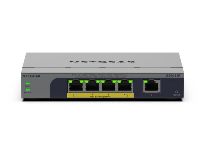 NETGEAR GS105EP Unmanaged Gigabit Ethernet (10/100/1000) Power over Ethernet (PoE) Grey - GS105EP-100NAS
