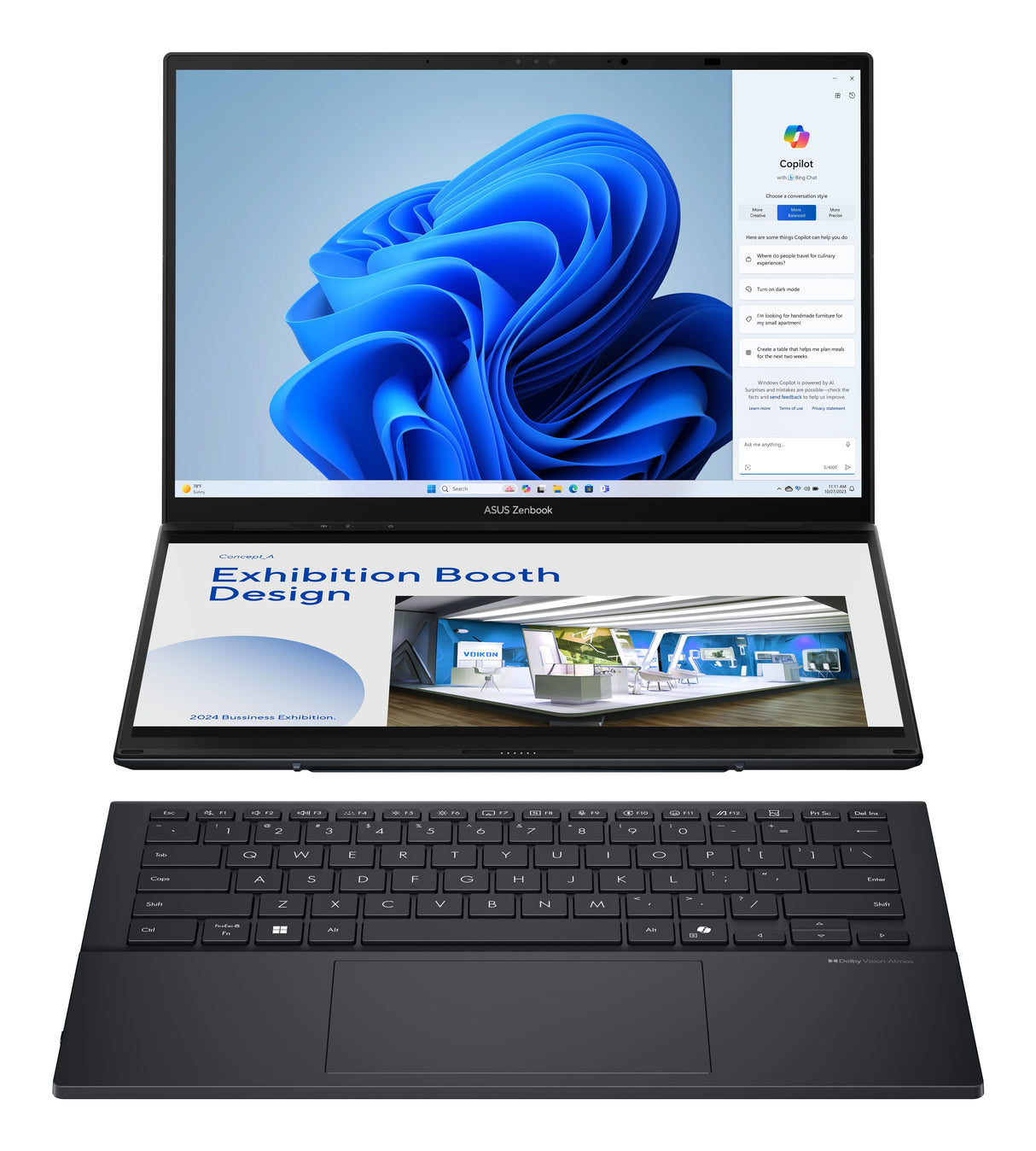 ASUS AI Laptop ASUS Zenbook Duo UX8406CA-PS99T Intel Core Ultra 9 285H Hybrid (2-in-1) 35.6 cm (14") Touchscreen 3K 32 GB LPDDR5x-SDRAM 1 TB SSD Wi-Fi 7 (802.11be) Windows 11 Home Grey - UX8406CA-PS99T