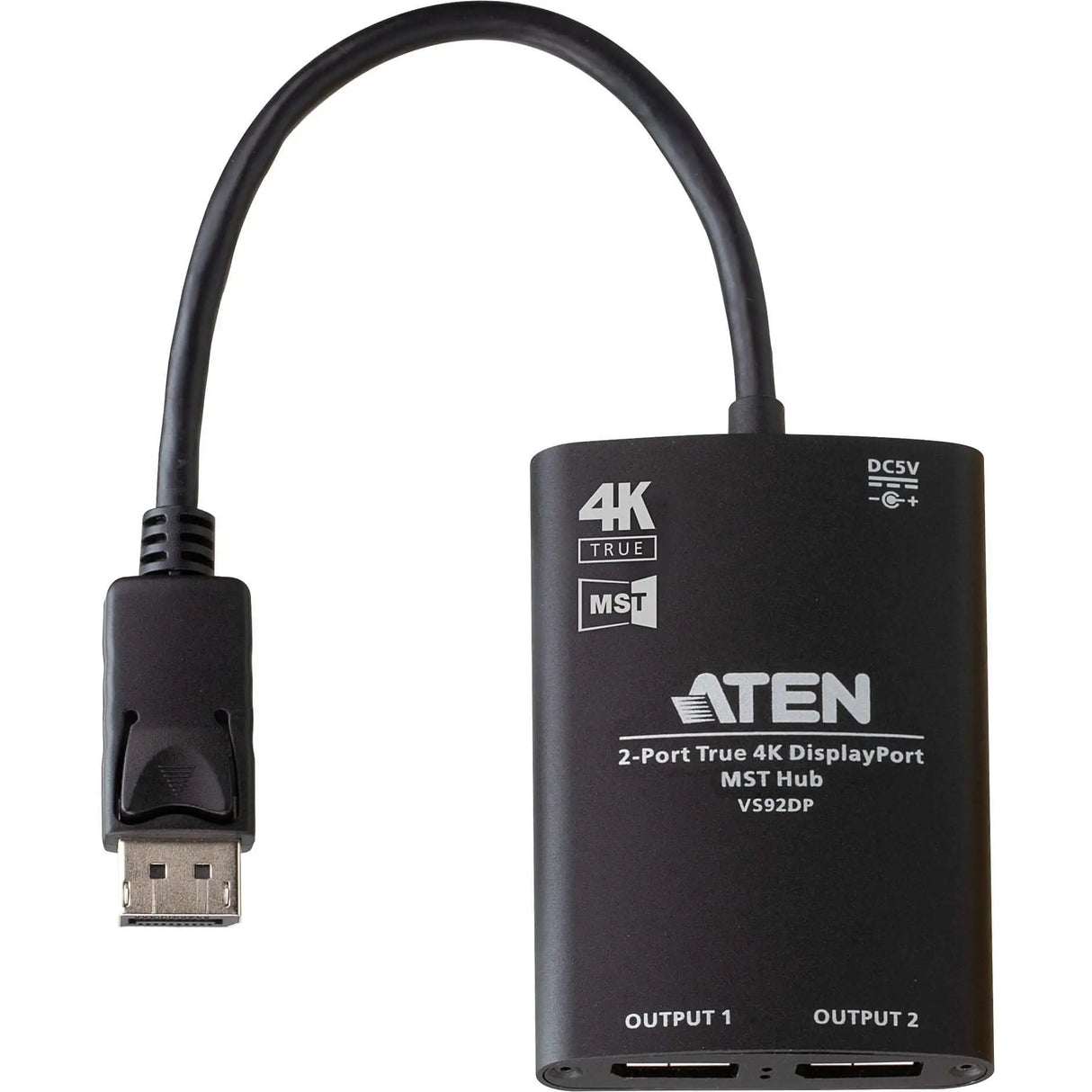 ATEN ATEN 2-Port True 4K DisplayPort MST Hub - 3840 × 2160 - DisplayPort - USB - Metal, Aluminum - VS92DP