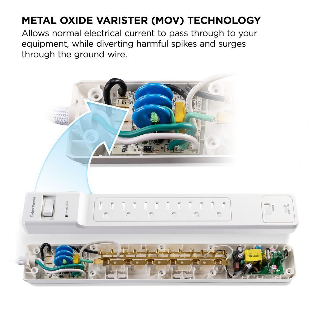 CyberPower 6 Outlet Surge Strip With USB - CSP604UCW