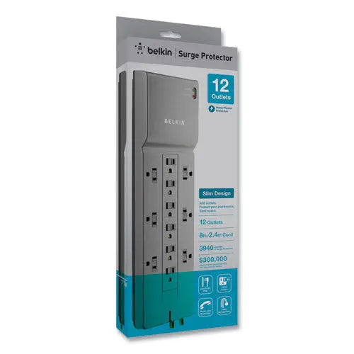 BELKIN BELKIN Professional Series SurgeMaster Surge Protector, 12 AC Outlets, 8 ft Cord, 3,780 J, Dark Gray - BE112230-08