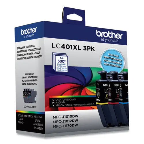 BROTHER BROTHER High-Yield Ink, 500 Page-Yield, Cyan/Magenta/Yellow, 3/Pack - LC401XL3PKS