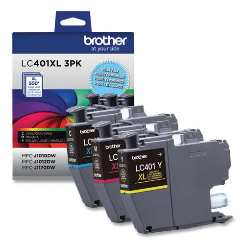 BROTHER BROTHER High-Yield Ink, 500 Page-Yield, Cyan/Magenta/Yellow, 3/Pack - LC401XL3PKS