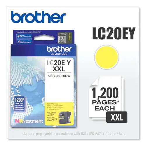 BROTHER BROTHER INKvestment Super High-Yield Ink, 1,200 Page-Yield, Yellow - LC20EY