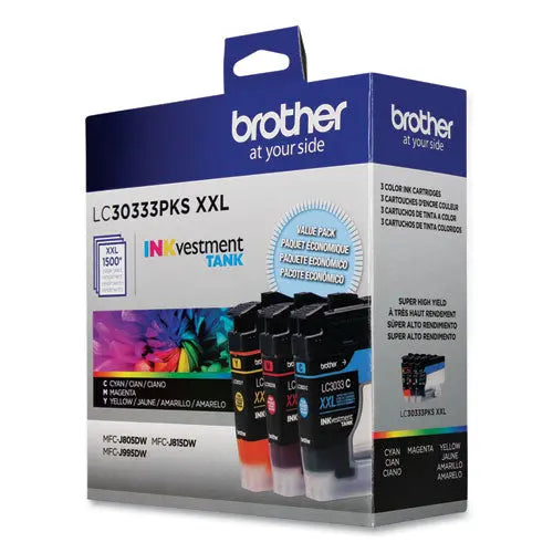 BROTHER BROTHER INKvestment Super High-Yield Ink, 1,500 Page-Yield, Cyan/Magenta/Yellow - LC30333PKS