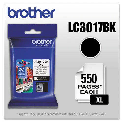 BROTHER BROTHER Innobella High-Yield Ink, 550 Page-Yield, Black - LC3017BK