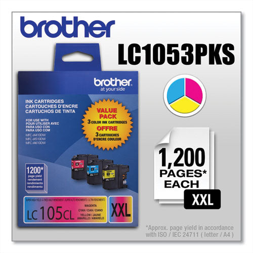 BROTHER BROTHER Innobella Super High-Yield Ink, 1,200 Page-Yield, Cyan/Magenta/Yellow - LC1053PKS