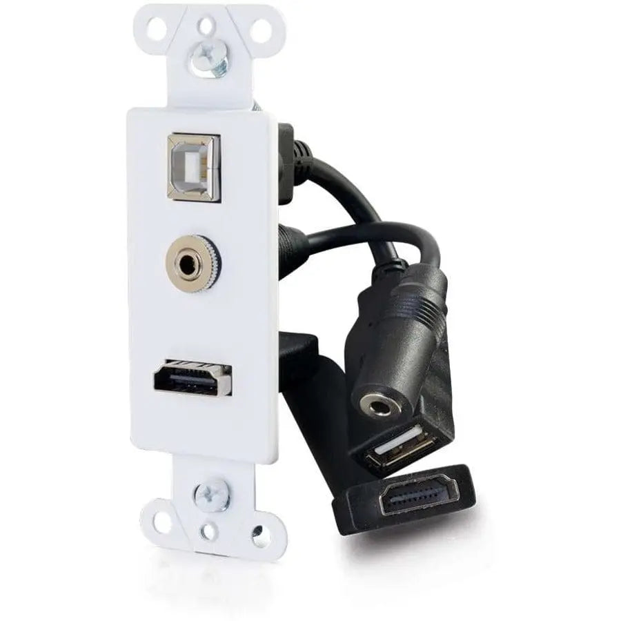 C2G C2G Decorative HDMI Wall Plate with USB and 3.5mm White - White - Polyvinyl Chloride (PVC) - 1 x HDMI Port(s) - 1 x Mini-phone Port(s) - 39873