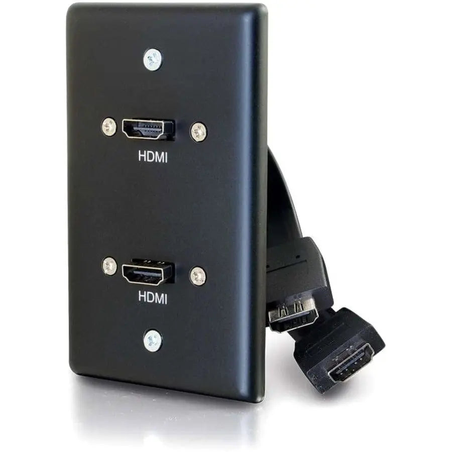 C2G C2G Single Gang Wall Plate with Dual HDMI Pigtails Black - 1-gang - Black - Aluminum - 2 x HDMI Port(s) - 39879