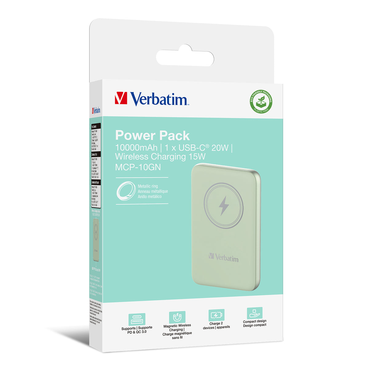 Verbatim Charge 'n' Go Magnetic Wireless Power Bank 10000mAh Green - 32246