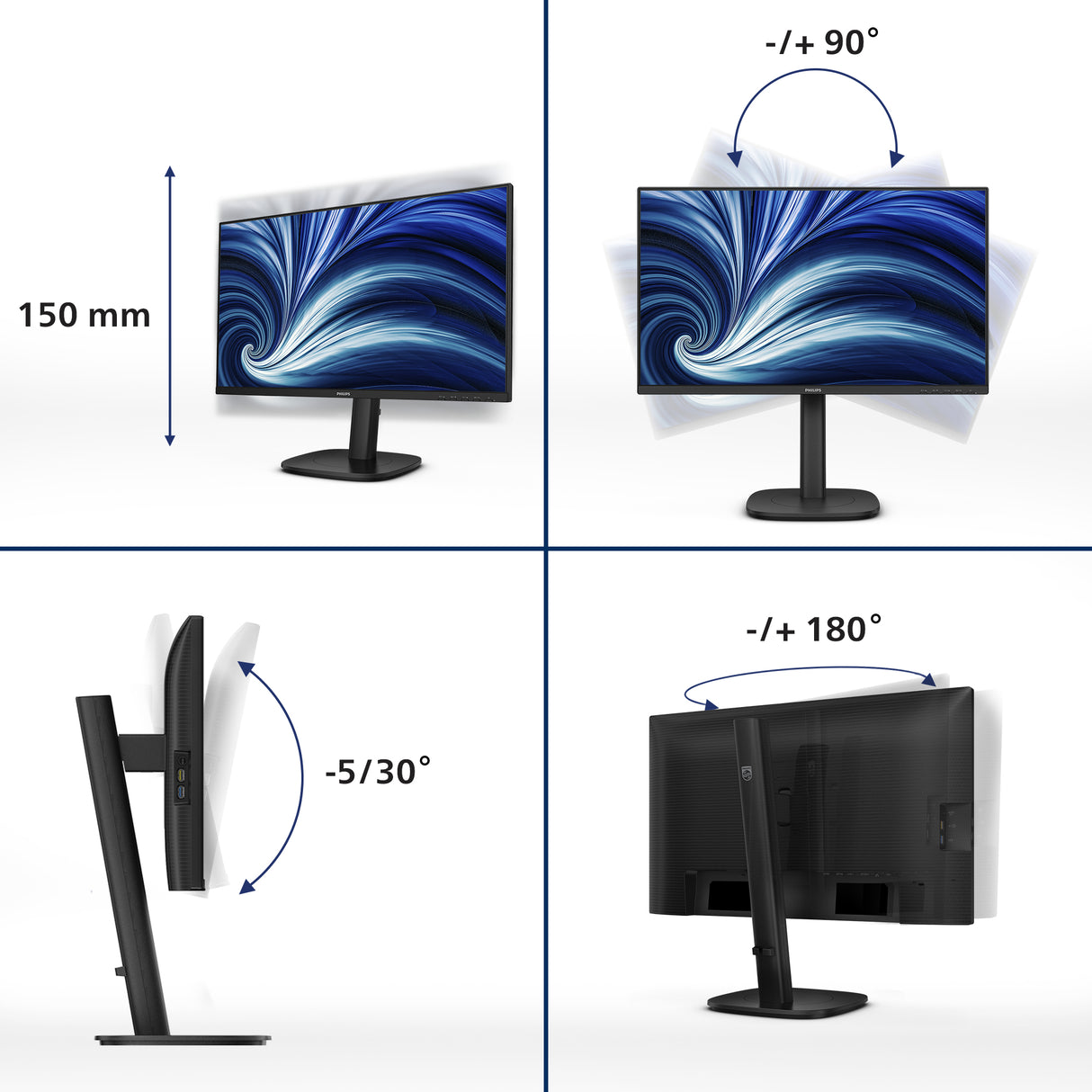 Philips 3000 series 24B2U3301/27 computer monitor 60.5 cm (23.8") 1920 x 1080 pixels Full HD LCD Black - 24B2U3301