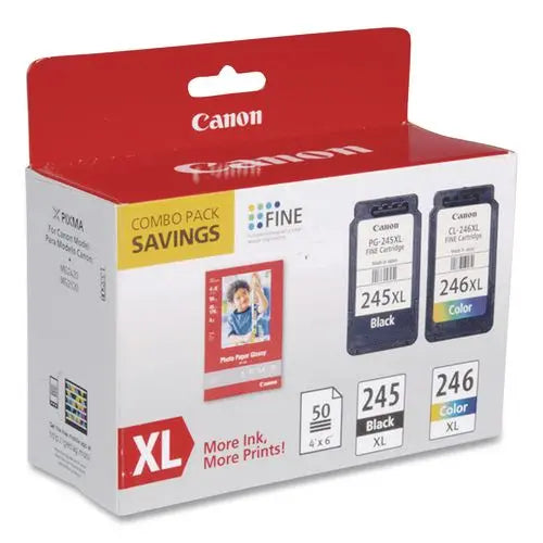 CANON CANON (PG-245XL/CL-246XL) Ink/Paper Combo, 180/300 Page-Yield, Black/Tri-Color - 8278B005