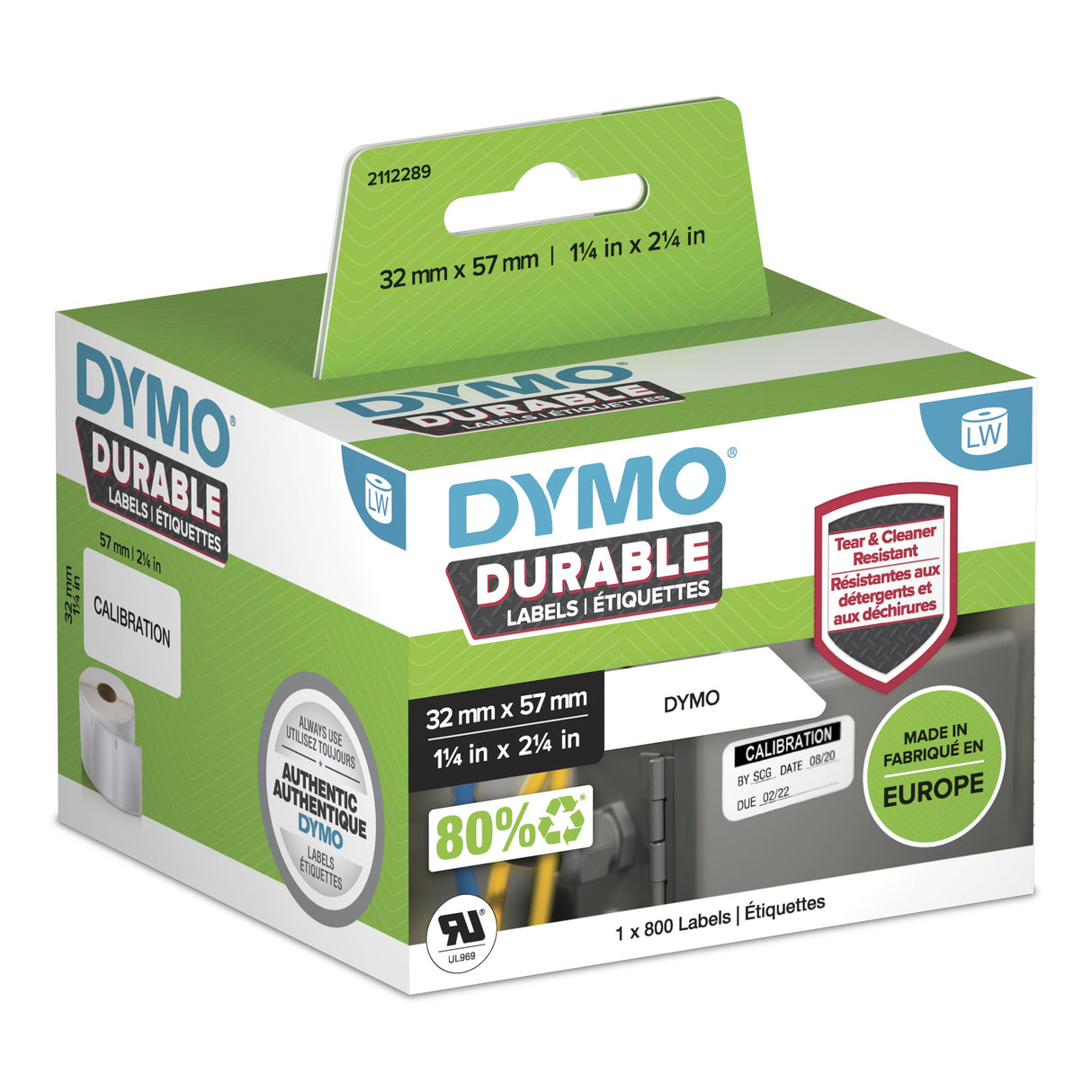 DYMO Original LabelWriter Durable Labels | 57mm x 32mm | White Poly | 800 Self-Adhesive Labels | High-Performance | For LabelWriter Label Makers - 1933084