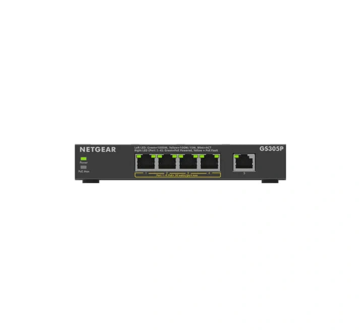 NETGEAR GS305P Unmanaged Gigabit Ethernet (10/100/1000) Power over Ethernet (PoE) Desktop/Wall-Mounting Black - GS305P-300NAS