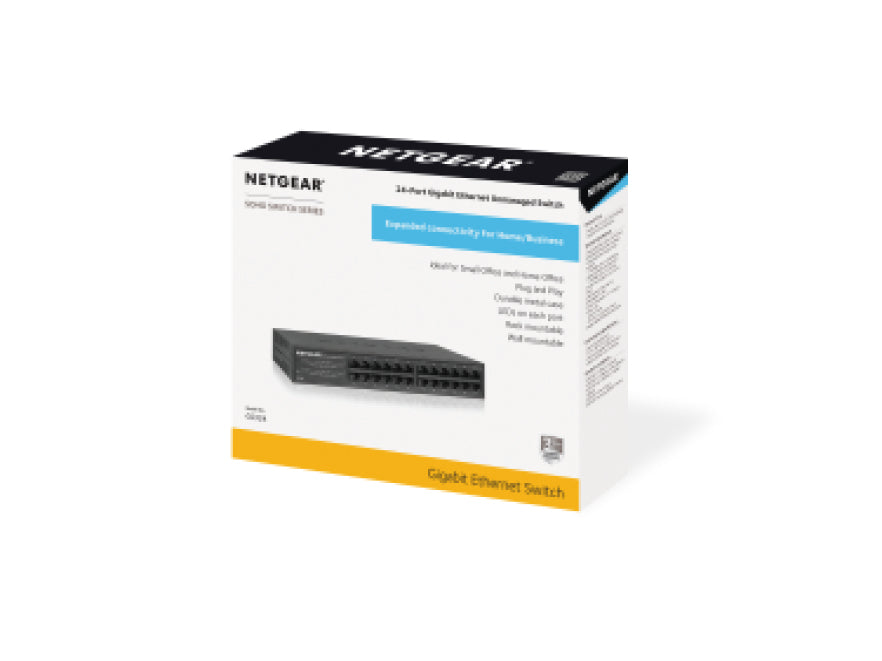 NETGEAR GS324 Unmanaged Gigabit Ethernet (10/100/1000) 1U Black - GS324-200NAS
