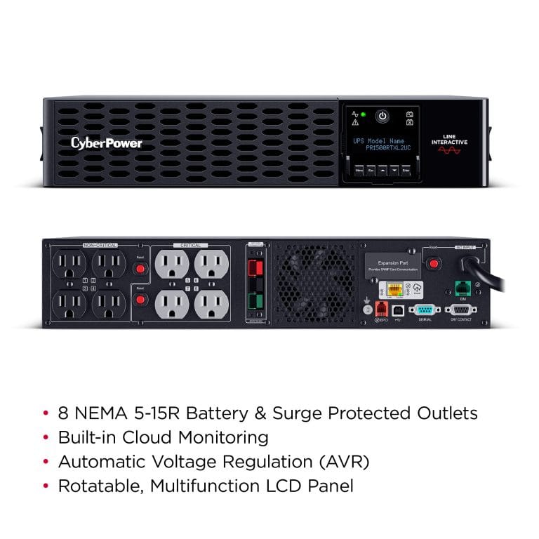 CYBERPOWER UPS CyberPower Smart App Sinewave uninterruptible power supply (UPS) Line-Interactive 1.5 kVA 1500 W 8 AC outlet(s) - PR1500RTXL2UC
