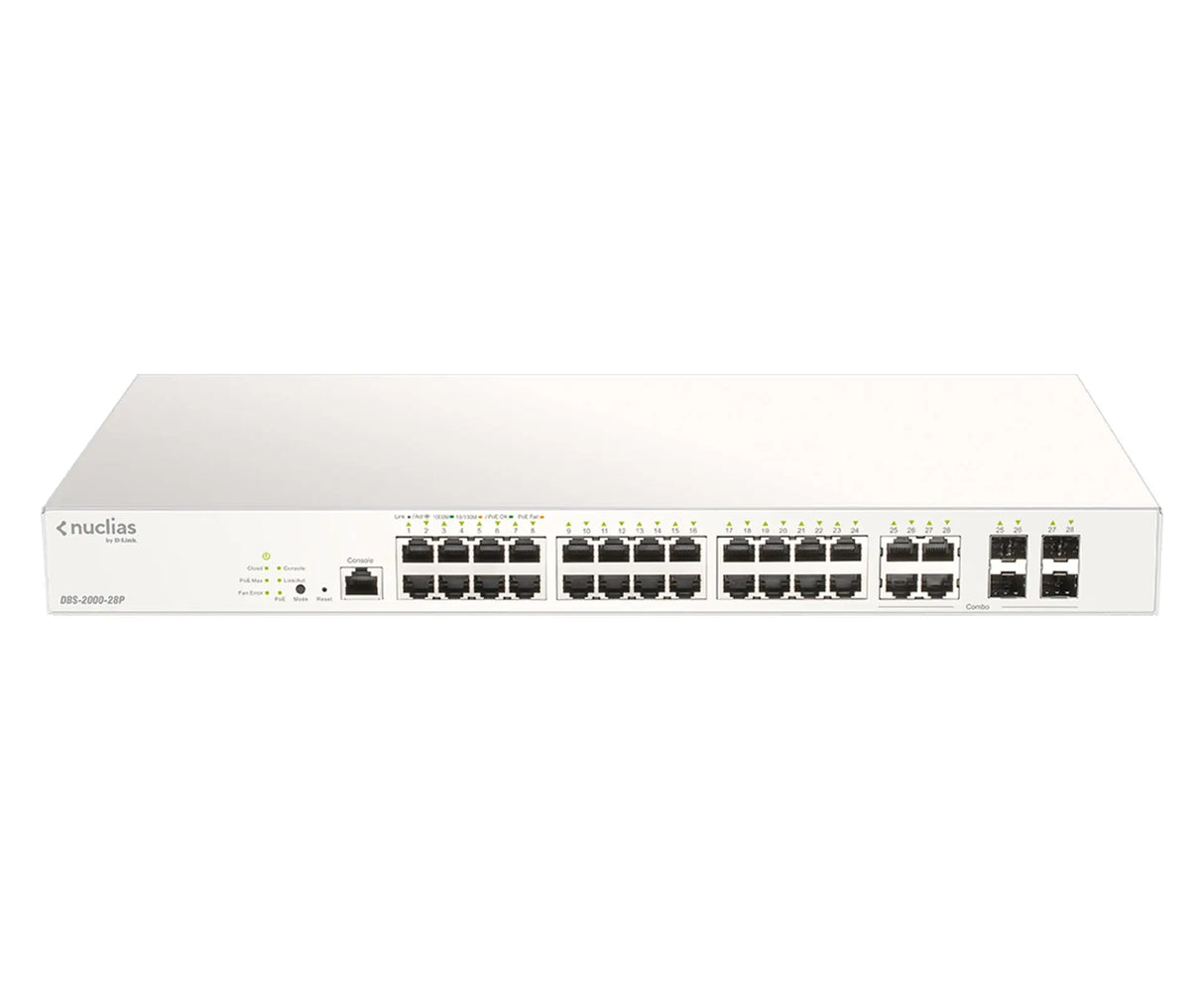 D-LINK D-Link 28-Port Gigabit PoE+ Nuclias Smart Managed Switch including 4x 1G Combo Ports, 193W - DBS-2000-28P