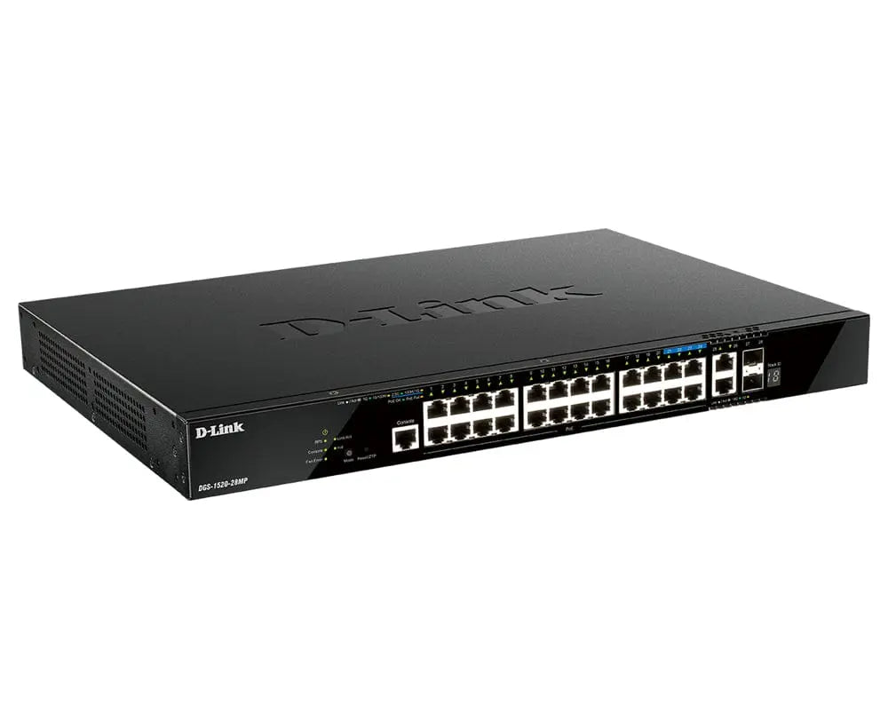 D-LINK D-Link 28-Port Gigabit Stackable POE+ Smart Managed Switch with 2 x 10GBase-T & 2 x 10G SFP+ - DGS-1520-28MP