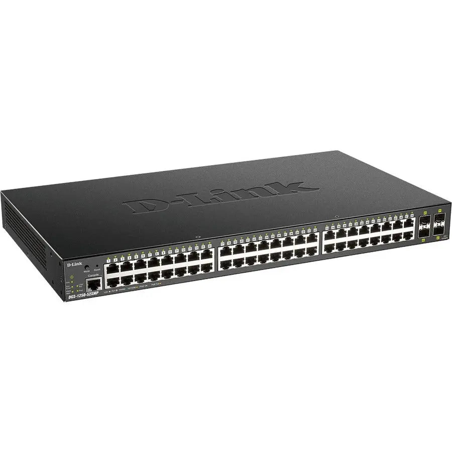 D-LINK D-Link 52-Port 10-Gigabit Smart Managed PoE Switch - 52 Ports - Manageable - 3 Layer Supported - Modular - 57.20 W Power Consumption - 370 W PoE Budget - Twisted Pair, Optical Fiber - PoE Ports - Life... - DGS-1250-52XMP-6KV