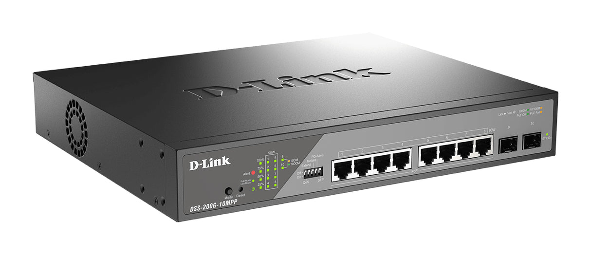 D-Link DSS-200G-10MPP network switch Managed L2 Gigabit Ethernet (10/100/1000) Power over Ethernet (PoE) 1U Black, Grey - DSS-200G-10MPP D-LINK