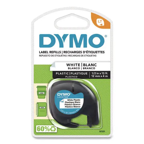 DYMO DYMO LetraTag Plastic Label Tape Cassette, 0.5" x 13 ft, White - 91331