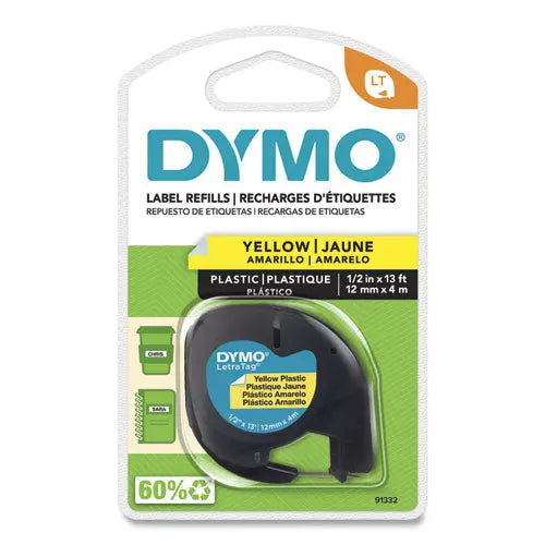 DYMO DYMO LetraTag Plastic Label Tape Cassette, 0.5" x 13 ft, Yellow - 91332