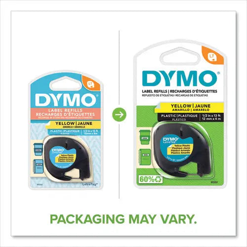DYMO DYMO LetraTag Plastic Label Tape Cassette, 0.5" x 13 ft, Yellow - 91332