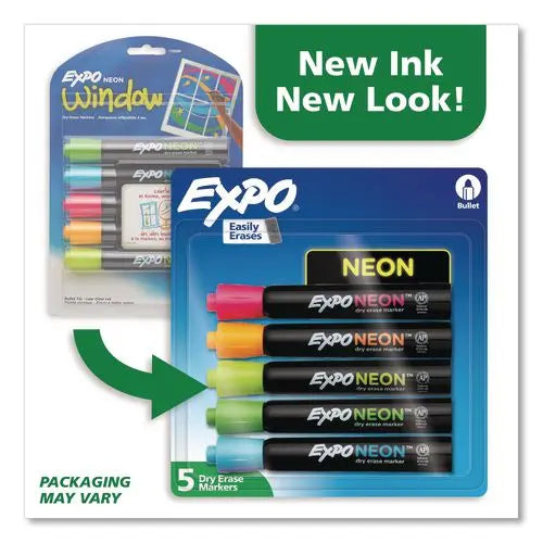 DYMO DYMO Neon Windows Dry Erase Marker, Broad Bullet Tip, Assorted Colors, 5/Pack - 2211553