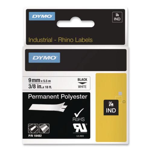 DYMO DYMO Rhino Permanent Poly Industrial Label Tape, 0.37" x 18 ft, White/Black Print - 18482