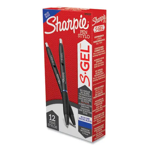 DYMO DYMO S-Gel High-Performance Gel Pen, Retractable, Medium 0.7 mm, Blue Ink, Black Barrel, Dozen - 2096152