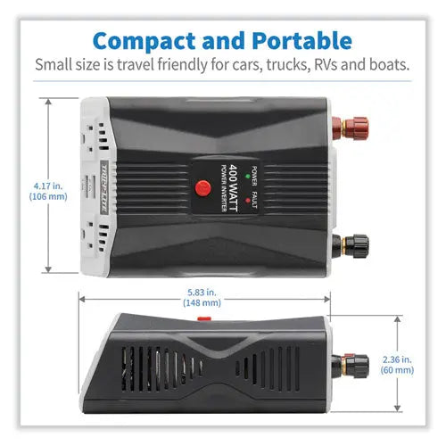 EATON EATON PowerVerter Ultra-Compact Car Inverter, 400 W, Two AC Outlets/Two USB Ports, 3.1 A - PV400USB