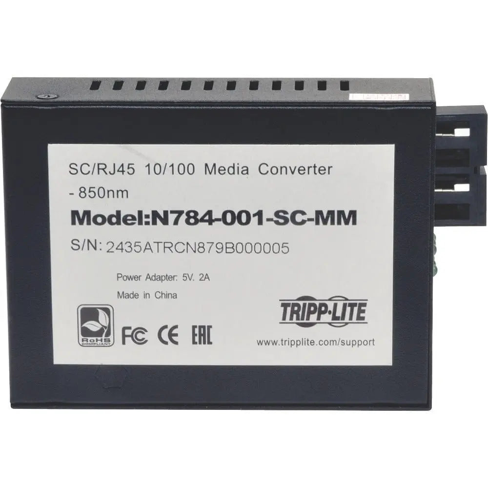 EATON Tripp Lite 10/100 UTP to Multimode Fiber Media Converter RJ45 / SC 550M 850nm - 1 x Network (RJ-45) - 10/100Base-TX, 100Base-FX - Desktop - N784-001-SC-MM